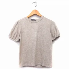 ザラ ZARA ニット カットソー ショート丈 半袖 丸首 総柄 バルーンスリーブ M ベージュ /HT12