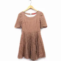 アプワイザーリッシェ Apuweiser-riche ワンピース フレア 膝丈 チェック 柄 五分袖 丸首 綿混 1 ブラウン 茶 /HT3