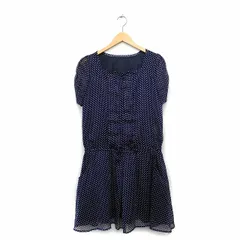ナチュラルビューティーベーシック NATURAL BEAUTY BASIC ワンピース 半袖 膝丈 スクエアネック ドット M ネイビー 紺 /KT27