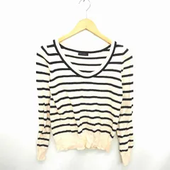 クローラ crolla ニット セーター ボーダー 丸首 ウール混 アンゴラ混 長袖 薄茶 黒 ベージュ ブラック /TT23