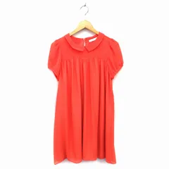 レイビームス Ray Beams ワンピース フレア ひざ丈 丸襟 ギャザーギャザー 透け感 半袖 1 オレンジ /NT20