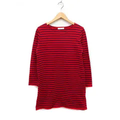 ローリーズファーム LOWRYS FARM ボーダー柄 ワンピース 長袖 ひざ丈 ストレートライン L レッド 赤 /FT14