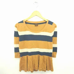 トラッゾドンナ Torrazzo Donna ニット セーター 丸首 ボーダー フレア ウール混 七分袖 茶 紺 ベージュ ネイビー /TT24