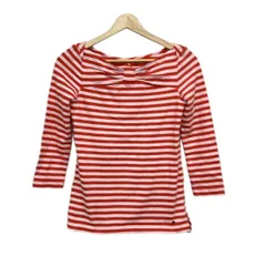 Kate spade(ケイトスペード) 長袖カットソー サイズXS レディース - レッド×ライトピンク ボーダー/リボン