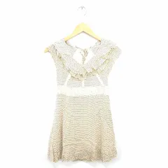 マーキュリーデュオ MERCURYDUO ワンピース ひざ丈 総柄 レース Vネック フリル 薄手 フレンチスリーブ 半袖 F ベージュ ブラック 薄茶 黒 /TT47