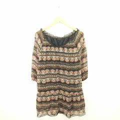 Pas de deux ワンピース ひざ丈 総柄 薄手 袖透け感 プルオーバー 七分袖 M 黒 ブラック ピンク /TT31