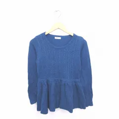 アースミュージック&エコロジー EARTH MUSIC & ECOLOGY ニット セーター 丸首 ケーブル編み フレア ウール混 長袖 F 青 ダークブルー /TT20