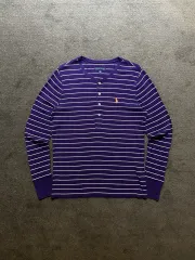 ラルフローレン パープル ボーダー柄 ヘンリーネック 長袖Tシャツ XL