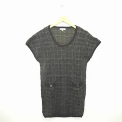 シューラルー SHOO・LA・RUE ワンピース ニット 膝下丈 格子柄 プルオーバー 丸首 ウール混 半袖 L 黒 薄茶 ブラック ベージュ /TT1