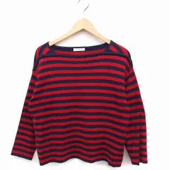 フリークスストア FREAKS STORE ボーダー柄 ニット セーター 長袖 スクエアネック コットン 綿 F レッド 赤 ネイビー 紺 /FT22