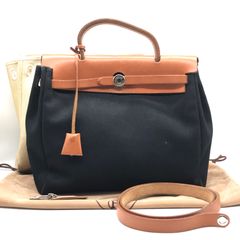 エルメス HERBAG PM 黒・ベージュ 肩ベルト付き - メルカリ