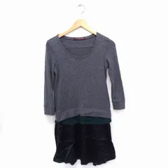 コントワーデコトニエ COMPTOIR DES COTONNIERS ワンピース 切替 ニット サテン ボートネック 長袖 ひざ丈 XS グレー 灰 ブラック 黒 /FT2