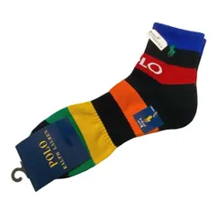 未使用 ポロ ラルフローレン ソックス メンズ 25-27ｃｍ オーガニックコットン混 ロゴ 靴下 カラフル ブラック 黒 ブルー 青 ナイガイ 紳士用 POLO RALPH LAUREN