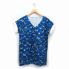 アダムエロペ Adam et Rope' ワンピース Iライン オーバーサイズ ひざ丈 花柄 半袖 38 青 ブルー /NT2