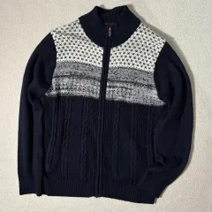 日本ヴィンテージ TAKA Q ノルディック パータン ネイビー ニットジップアップ