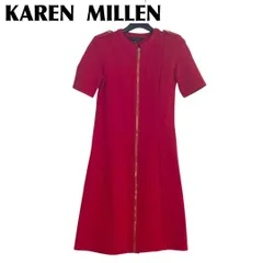 KAREN MILLEN 34 XS相当 ゴールドジップ 半袖ワンピース 赤