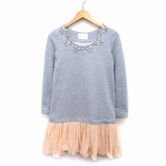 チェスティ Chesty 切替 ワンピース ミニ 長袖 丸首 ビジュー装飾 ギャザー 綿混 0 グレー 灰 ライトベージュ /HT1