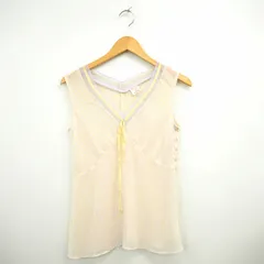 レイビームス Ray Beams シャツ ブラウス ボーダー 透け感 紐 リボン Vネック 袖なし ノースリーブ ライトパープル イエロー 薄紫 黄 /MT4