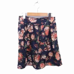 ミミ&ロジャー mimi&roger 台形 スカート ひざ丈 花柄 フリル サイドジップ 1 ネイビー オレンジ 濃紺 /TT17