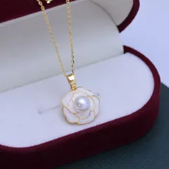 天然淡水パールカメリアネックレスAAAA6-7mm