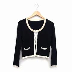 ペイトンプレイス PEYTON PLACE ニット カーディガン 丸首 リボン バイカラー M ブラック 黒 ライトベージュ /HT14