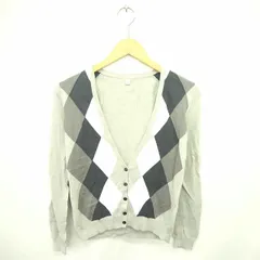 ユニクロ UNIQLO カーディガン ニット アーガイルチェック 薄手 Vネック 長袖 M グレー ホワイト 灰 白 /TT5