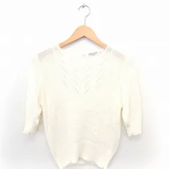 SURE LADY RENOWN ニット セーター 透かし編み 丸首 五分袖 M ホワイト 白 /FT37