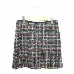 シンプリシテェ Simplicite スカート 台形 チェック ミニ サイドジップ ウール混 36 紺 黒 ネイビー ブラック /TT28