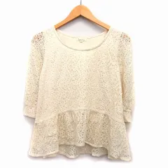 ロペピクニック ROPE Picnic カットソー ブラウス レース 花柄 ペプラム ギャザー 七分袖 丸首 綿混 38 ベージュ /HT25