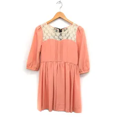 ラバーラ laBala プリーツ レース ワンピース 七分袖 ミニ バックリボン 38 ピンク /FT28