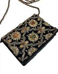 【美品】ヴィンテージ風 刺繍＆ビジュー 2way ミニショルダーバッグ / ミニポーチ