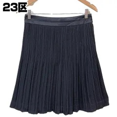 【美品】23区 プリーツスカート 膝丈 38 無地 ブラック