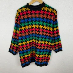 総柄ニット セーター マルチカラー レディース 古着 レトロ ストリート