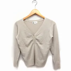 エムケー ミッシェルクラン MK MICHEL KLEIN Vヘンリーネック ニット セーター 長袖 ギャザー 無地 38 ベージュ /FT29