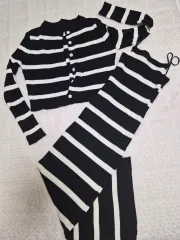 ボーダー柄ニットカーディガン ロングONE PIECE セット