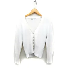 ザラ ZARA ニット カーディガン Vネック ビジューボタン ふわふわ L ホワイト 白 /FT13