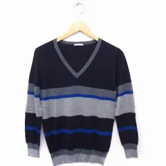 シップス SHIPS ニット セーター 配色 薄手 Vネック 長袖 ウール混 ブラック 黒 グレー 灰 /FT31
