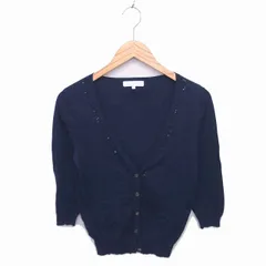 クミキョク 組曲 KUMIKYOKU カーディガン ニット スパンコール 薄手 綿 コットン 七分袖 2 ネイビー 紺 /TT46