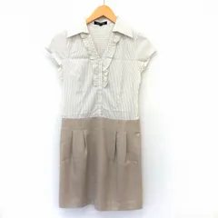 クイーンズコート QUEENS COURT ワンピース シャツ 切替 膝丈 半袖 ストライプ 1 ベージュ /ST17