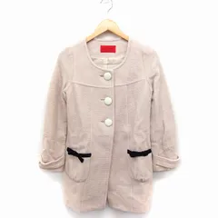 ビーラディエンス BE RADIANCE ノーカラー コート アウター リボンポケット ミドル丈 ウール F ピンクベージュ /FT7