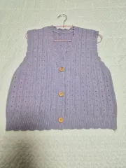 ラベンダー Vネック ベスト カーディガン
