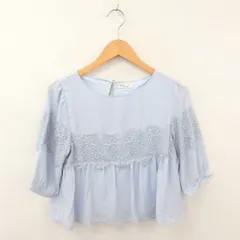 アースミュージック&エコロジー EARTH MUSIC & ECOLOGY カットソー ブラウス プルオーバー レース 総柄 七分袖 F 水色 ライトブルー /TT11