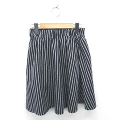ローリーズファーム LOWRYS FARM フレア ギャザー ストライプ スカート ミニ 薄手 F ネイビー グレー 紺 /TT33