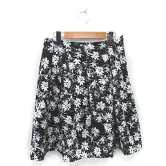 インディヴィ INDIVI フレア スカート ひざ丈 花柄 薄手 40 ブラック ホワイト 黒 白 /TT13