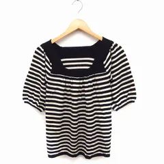 スピック&スパン Spick&Span ボーダー柄 ニット セーター 五分袖 スクエアネック ウール ブラック 黒 アイボリー /FT18