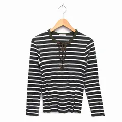 B&Y ユナイテッドアローズ BEAUTY&YOUTH ビューティー&ユース カットソー ニット クルーネック リブ コットン 綿 リボン ボーダー 長袖 カーキ /NT6