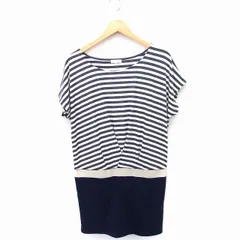 ロペピクニック ROPE Picnic 切替 ワンピース ボーダー柄 無地 フレンチスリーブ 丸首 ひざ丈 38 グレー 灰 ネイビー 紺 /FT20