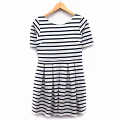 ジーナシス JEANASIS ワンピース フレア 膝丈 ボーダー 柄 五分袖 丸首 バックVネック タック F ライトベージュ /HT15