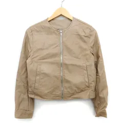 リシェグラマー Riche glamour フェイクレザー ジャケット ブルゾン ノーカラー 無地 シンプル 丸首 M ブラウン 茶 /HT4