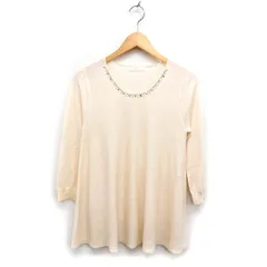 エニィスィス エニシス anySiS ビジュー付き ニット セーター 七分袖 丸首 ウール混 薄手 アイボリー 白 /FT11